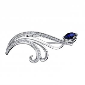 Серебряная брошь АЛЬКОР 04-3606/0ГТС-00 с фианитом и гидротермальным сапфиром 04-3606/0ГТС-00 фото