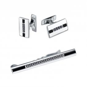 Серебряный набор запонки и зажим TALANT с фианитом и эмалью 04-79-0008-17509 04-79-0008-17509 фото