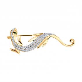 Золотая брошь SOKOLOV 040153 с фианитом 040153 фото