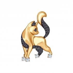 Золотая брошь SOKOLOV 040198 с фианитом 040198 фото