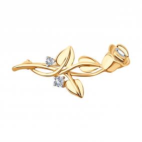 Золотая брошь SOKOLOV 040202 с фианитом 040202 фото