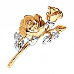 Золотая брошь SOKOLOV 040225 с фианитом 040225 фото