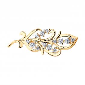 Золотая брошь SOKOLOV 040254 с фианитом 040254 фото