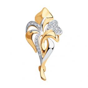 Золотая брошь SOKOLOV 040274 с фианитом 040274 фото
