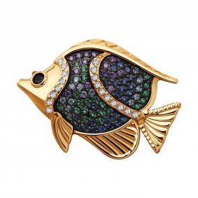 Золотая брошь SOKOLOV 040290 с фианитом 040290 фото