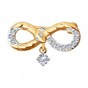 Золотая брошь Символ года Змея SOKOLOV с подвижным фианитом 040325 040325 фото