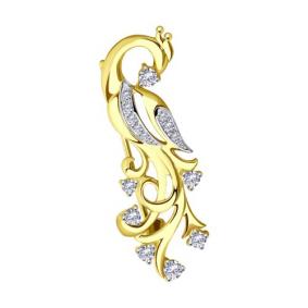 Брошь из лимонного золота SOKOLOV 040326-2 с фианитом 040326-2 фото