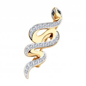 Золотая брошь Символ года Змея SOKOLOV с фианитом 040328 040328 фото