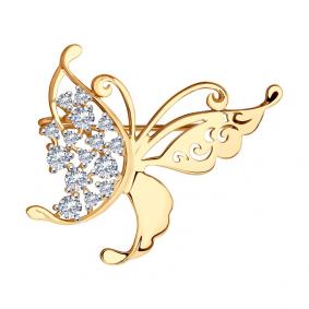 Золотая брошь SOKOLOV 040336 с фианитом 040336 фото