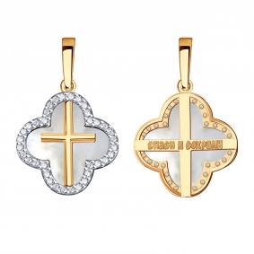 Золотая подвеска Золотые узоры 05-63-0001-50 с цирконием и перламутром 05-63-0001-50 фото