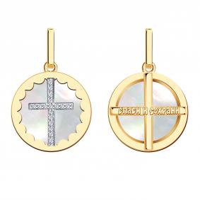 Золотая подвеска Золотые узоры 05-63-0002-50 с цирконием и перламутром 05-63-0002-50 фото