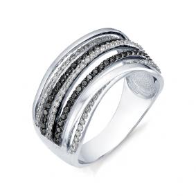 Кольцо из белого золота Мастер Бриллиант 05M1-105-612-55 с бриллиантом и чёрным бриллиантом 05M1-105-612-55 фото
