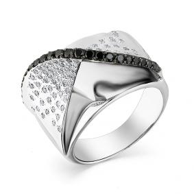 Кольцо из белого золота Мастер Бриллиант 05M1-107-009-55 с бриллиантом и чёрным бриллиантом 05M1-107-009-55 фото