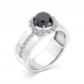 Кольцо из белого золота Мастер Бриллиант 05M1-107-225 с бриллиантом и чёрным бриллиантом 05M1-107-225 фото