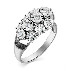 Кольцо из белого золота Мастер Бриллиант 05M1-107-255/1-55 с бриллиантом и чёрным бриллиантом 05M1-107-255/1-55 фото