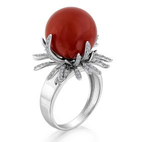 Кольца из белого золота Мастер Бриллиант с кораллом и бриллиантом 05M1-107-440-53 05M1-107-440-53 фото