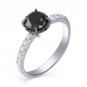 Кольцо из белого золота Мастер Бриллиант 05M1-107-478/2-55 с бриллиантом и чёрным бриллиантом 05M1-107-478/2-55 фото