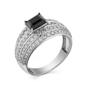 Кольцо из белого золота Мастер Бриллиант 05M1-107-577-55 с бриллиантом и чёрным бриллиантом 05M1-107-577-55 фото