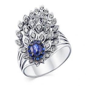 Кольцо из белого золота Мастер Бриллиант 05M1-107-616-57 с бриллиантом и сапфиром 05M1-107-616-57 фото