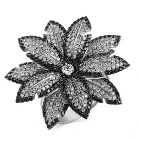 Кольцо из белого золота Мастер Бриллиант 05M1-107-665-55 с бриллиантом и чёрным бриллиантом 05M1-107-665-55 фото