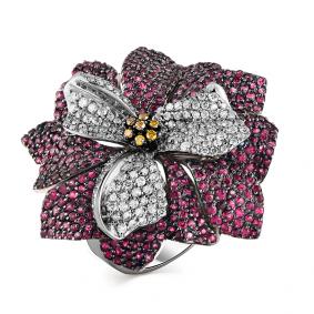 Кольцо из белого золота Мастер Бриллиант 05M1-107-671-57 с бриллиантом и рубином 05M1-107-671-57 фото