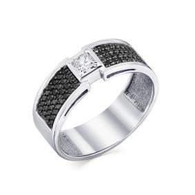 Кольцо из белого золота Мастер Бриллиант 05M1-107-780-55 с бриллиантом и чёрным бриллиантом 05M1-107-780-55 фото
