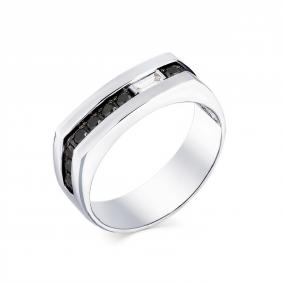 Кольцо из белого золота Мастер Бриллиант 05M1-107-814-55 с бриллиантом и чёрным бриллиантом 05M1-107-814-55 фото