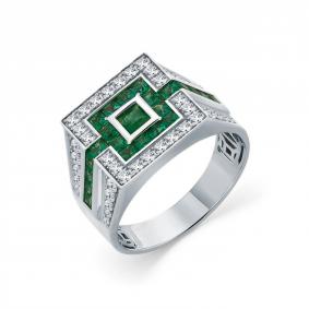 Кольцо из белого золота Мастер Бриллиант 05M1-204049-00-01 с бриллиантом и изумрудом 05M1-204049-00-01 фото