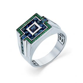 Кольцо из белого золота Мастер Бриллиант 05M1-204049-00-56 с изумрудом и сапфиром 05M1-204049-00-56 фото