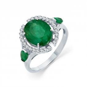 Кольцо из белого золота Мастер Бриллиант 05M1-205928-00-01 с бриллиантом и изумрудом 05M1-205928-00-01 фото