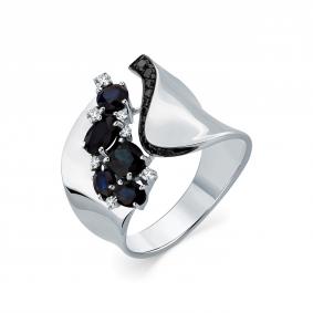 Кольцо из белого золота Мастер Бриллиант 05M1-206595-00-02 с бриллиантом, сапфиром и чёрным бриллиантом 05M1-206595-00-02 фото