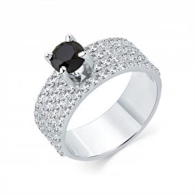 Кольцо из белого золота Мастер Бриллиант 05M1-207429-01-55 с бриллиантом и чёрным бриллиантом 05M1-207429-01-55 фото