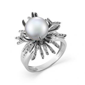 Кольцо из белого золота Мастер Бриллиант 05M1-207440-00-28 с бриллиантом и жемчугом 05M1-207440-00-28 фото