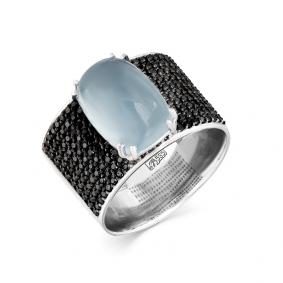 Кольцо из белого золота Мастер Бриллиант 05M1-207760-05-55 с аквамарином и чёрным бриллиантом 05M1-207760-05-55 фото