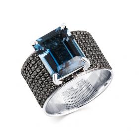 Кольцо из белого золота Мастер Бриллиант 05M1-207760-07-55 с Лондон топазом и чёрным бриллиантом 05M1-207760-07-55 фото