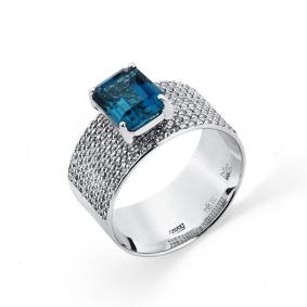 Кольцо из белого золота Мастер Бриллиант 05M1-207760-09-55 с бриллиантом и Лондон топазом 05M1-207760-09-55 фото