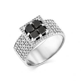 Кольцо из белого золота Мастер Бриллиант 05M1-207946-00-55 с бриллиантом и чёрным бриллиантом 05M1-207946-00-55 фото