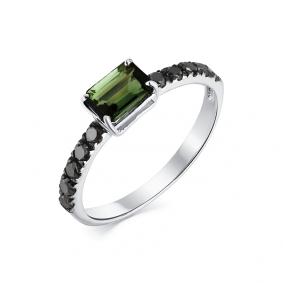 Кольцо из белого золота Мастер Бриллиант 05M1-208066-00-56 с турмалином и чёрным бриллиантом 05M1-208066-00-56 фото