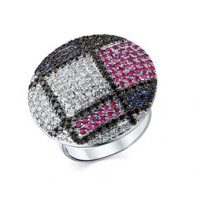 Кольцо из белого золота Мастер Бриллиант 05M1-208225-00-55 с бриллиантом, рубином, сапфиром и чёрным бриллиантом 05M1-208225-00-55 фото