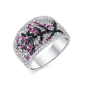 Кольцо из белого золота Мастер Бриллиант 05M1-208262-00-55 с бриллиантом, рубином и чёрным бриллиантом 05M1-208262-00-55 фото