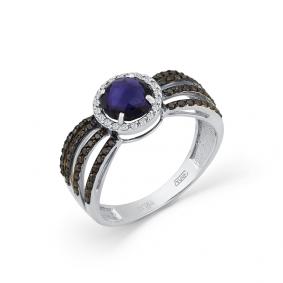 Кольцо из белого золота Мастер Бриллиант 05M1-208414-00-55 с бриллиантом, иолитом и чёрным бриллиантом 05M1-208414-00-55 фото