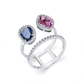 Кольцо из белого золота Мастер Бриллиант 05M1-208716-05-57 с бриллиантом и сапфиром 05M1-208716-05-57 фото