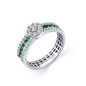 Кольцо из белого золота Мастер Бриллиант 05M1-208743-00-01 с бриллиантом и изумрудом 05M1-208743-00-01 фото