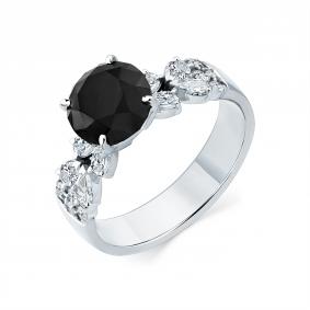 Кольцо из белого золота Мастер Бриллиант 05M1-208746-07-55 с бриллиантом и чёрным бриллиантом 05M1-208746-07-55 фото