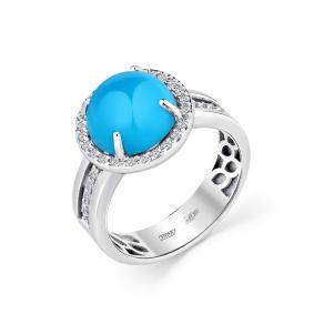 Кольцо из белого золота Мастер Бриллиант 05M1-208764-02-38 с бриллиантом и бирюзой 05M1-208764-02-38 фото