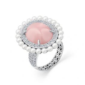 Кольцо из белого золота Мастер Бриллиант 05M1-208798-00-55 с бриллиантом, опалом и жемчугом 05M1-208798-00-55 фото