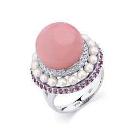 Кольцо из белого золота Мастер Бриллиант 05M1-208847-00-55 с бриллиантом, сапфиром, опалом и жемчугом 05M1-208847-00-55 фото