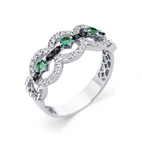 Кольцо из белого золота Мастер Бриллиант 05M1-208852-00-55 с бриллиантом, изумрудом и чёрным бриллиантом 05M1-208852-00-55 фото