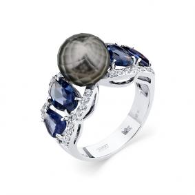 Кольцо из белого золота Мастер Бриллиант 05M1-208866-00-55 с бриллиантом, сапфиром и жемчугом 05M1-208866-00-55 фото