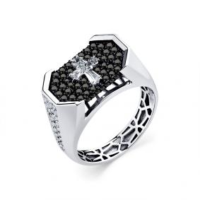 Кольцо из белого золота Мастер Бриллиант 05M1-208877-00-55 с бриллиантом и чёрным бриллиантом 05M1-208877-00-55 фото